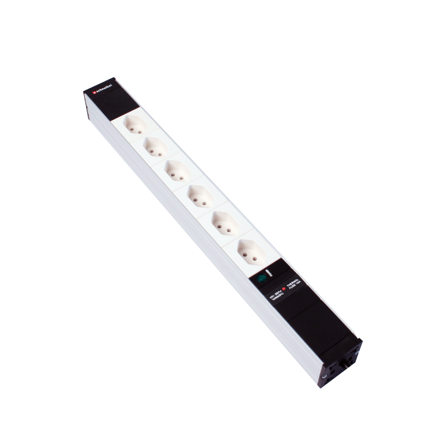 Steckdosenleiste 19&quot; 1HE 6×T13 weiss Stecker T12 mit Power Anzeige und Protector