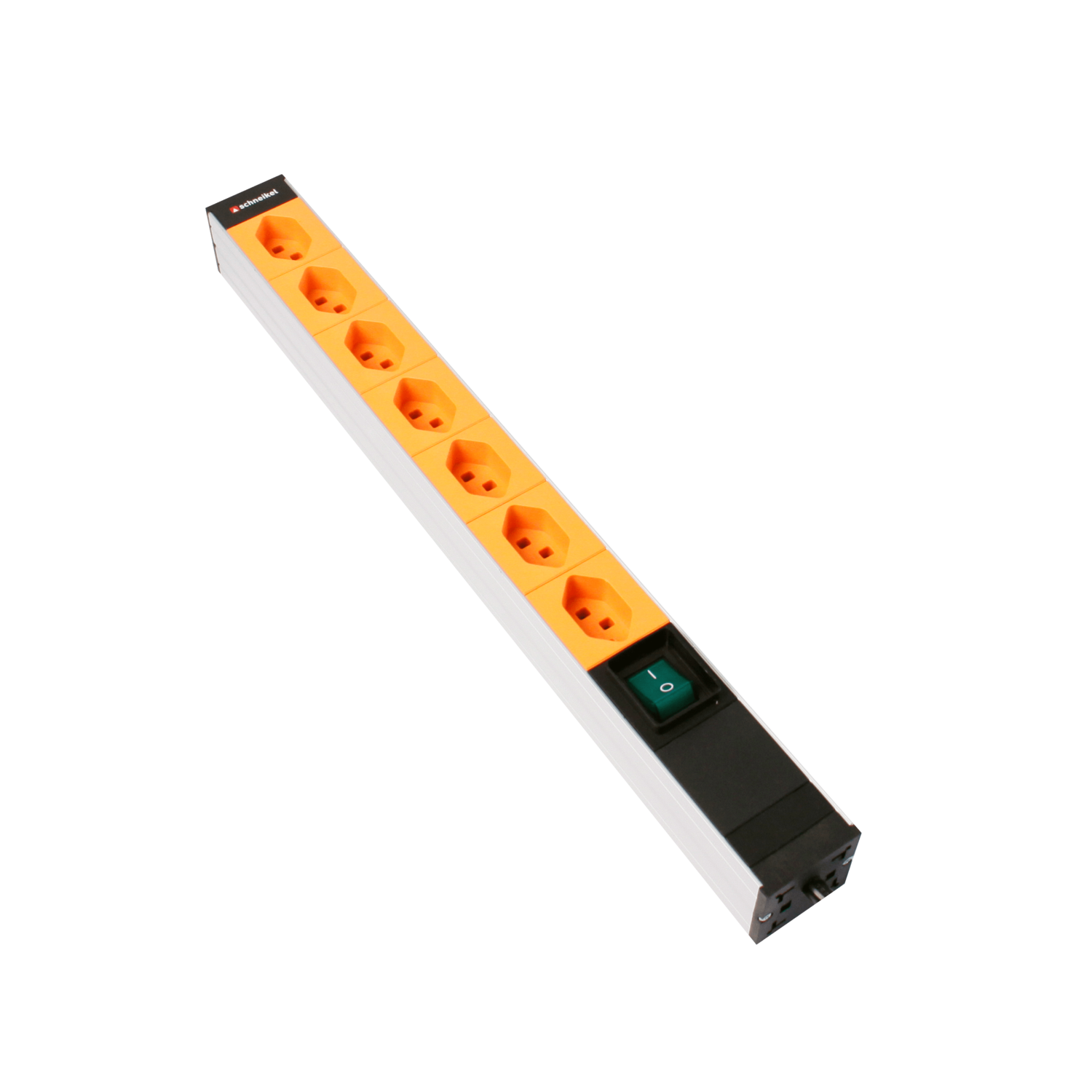 Steckdosenleiste 19&quot; 1HE 7×T23 orange Stecker T23 mit Schalter