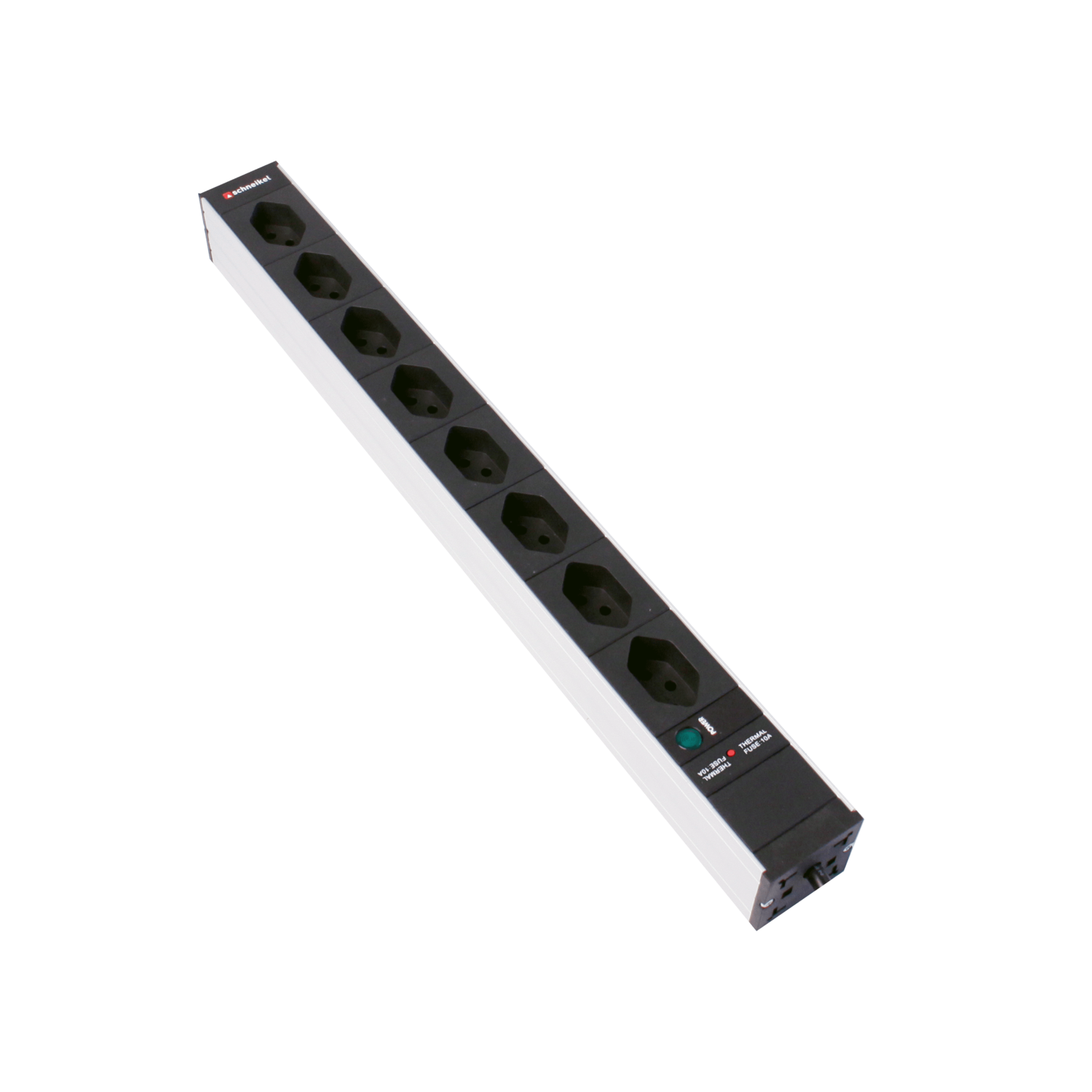 Steckdosenleiste 19&quot; 1HE 8×T13 schwarz Stecker T12 mit Power Anzeige und Protector