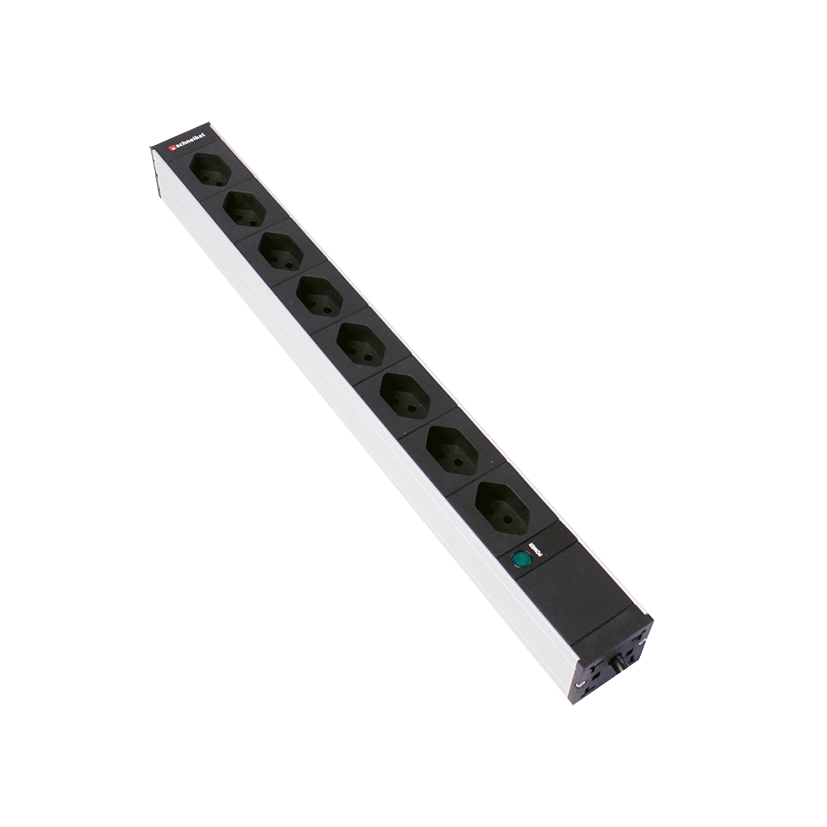 Steckdosenleiste 19&quot; 1HE 8×T23 schwarz Stecker T23 mit Power Anzeige