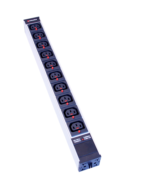 Steckdosenleiste 19&quot; 1HE 10xC13 lock schwarz Stecker CEE16 blau mit Protector