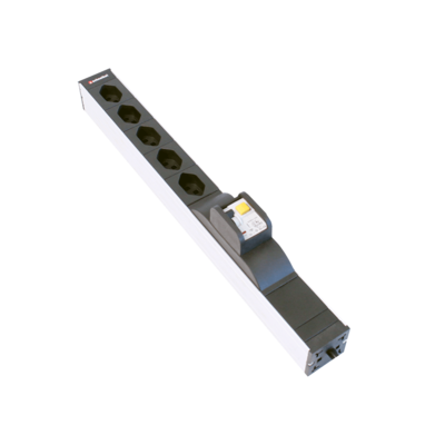 Steckdosenleiste 19&quot; 1HE 5×T13 schwarz Stecker T12 mit FI/LS (RCBO)
