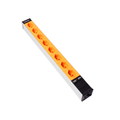 Steckdosenleiste 19" 1HE 8×T13 orange Stecker C14 mit Protector