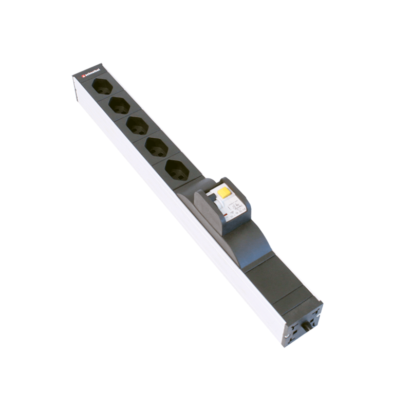 Steckdosenleiste 19&quot; 1HE 5×T13 schwarz Stecker T12 mit FI/LS (RCBO)