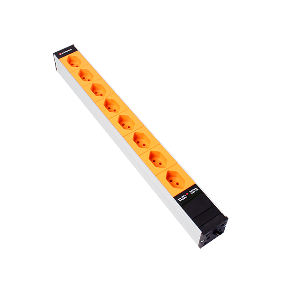 Steckdosenleiste 19&quot; 1HE 8×T13 orange Stecker C20 mit Protector