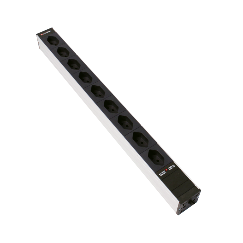 Steckdosenleiste 1HE 10×T13 schwarz Stecker Typ 12 mit Protector