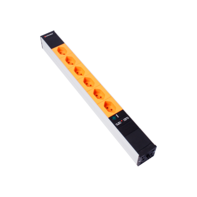 Steckdosenleiste 19" 1HE 6×T13 orange Stecker T12 mit Power Anzeige und Protector