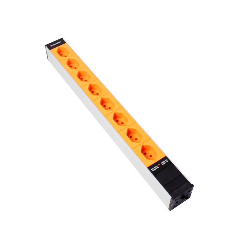 Steckdosenleiste 19&quot; 1HE 8×T13 orange Stecker T12 mit Protector