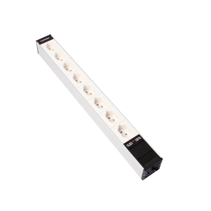 Steckdosenleiste 19&quot; 1HE 8×T13 weiss Stecker T12 mit Protector