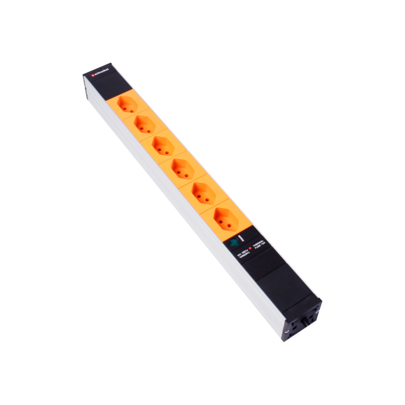 Steckdosenleiste 19&quot; 1HE 6×T13 orange Stecker T12 mit Power Anzeige und Protector