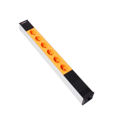 Steckdosenleiste 19" 1HE 6×T23 schwarz Stecker T23 Einsätze orange
