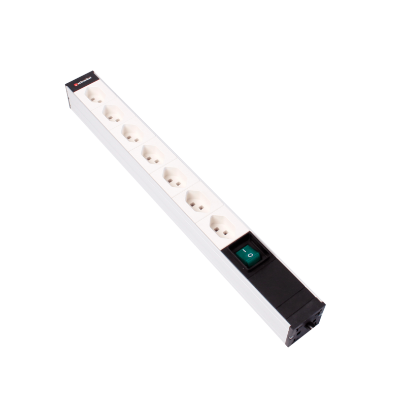 Steckdosenleiste 19&quot; 1HE 7×T23 weiss Stecker T23 mit Schalter