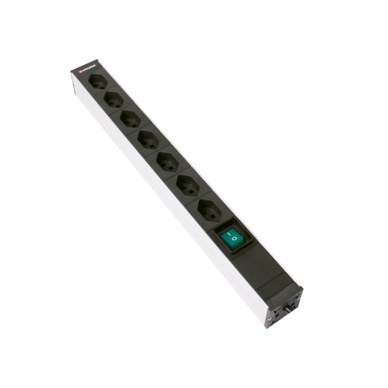 Steckdosenleiste 19&quot; 1HE 7×T23 schwarz Stecker T23 mit Schalter