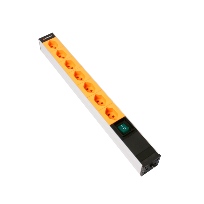 Steckdosenleiste 19&quot; 1HE 7×T23 orange Stecker T23 mit Schalter