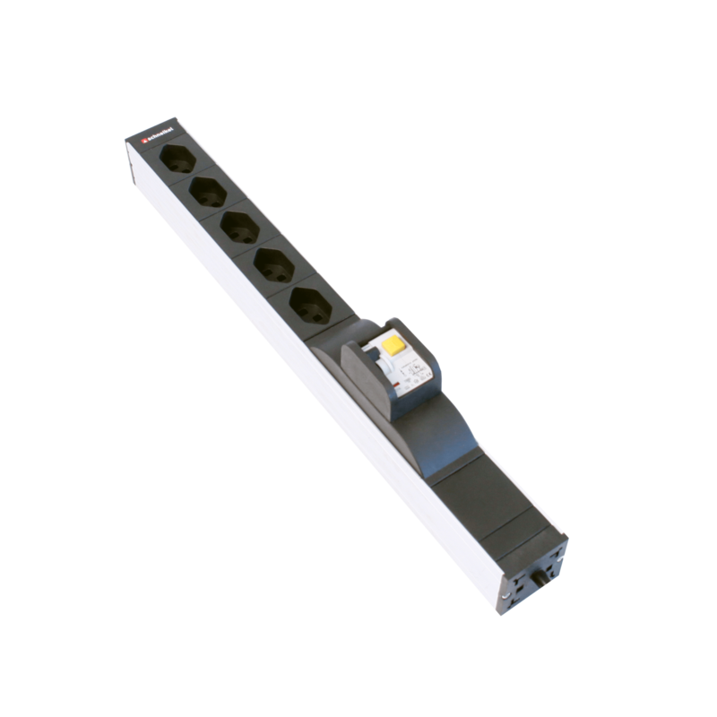 Steckdosenleiste 19&quot; 1HE 5×T23 schwarz Stecker T23 mit FI/LS (RCBO)