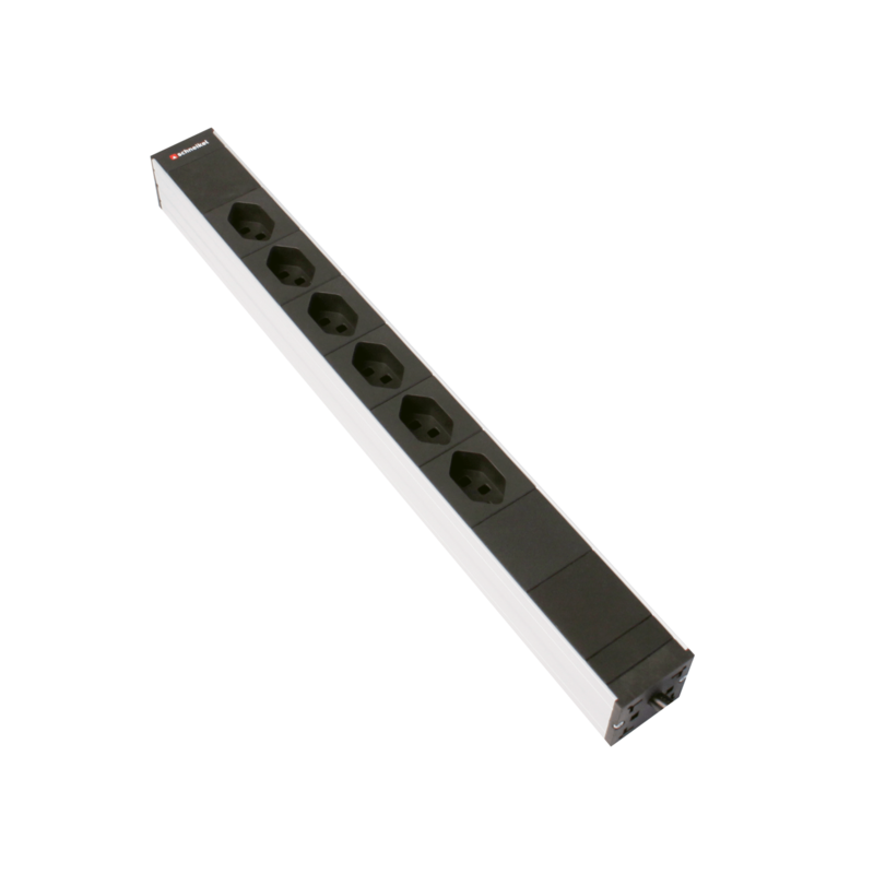 Steckdosenleiste 19&quot; 1HE 6×T23 schwarz Stecker T23 mit Netzfilter