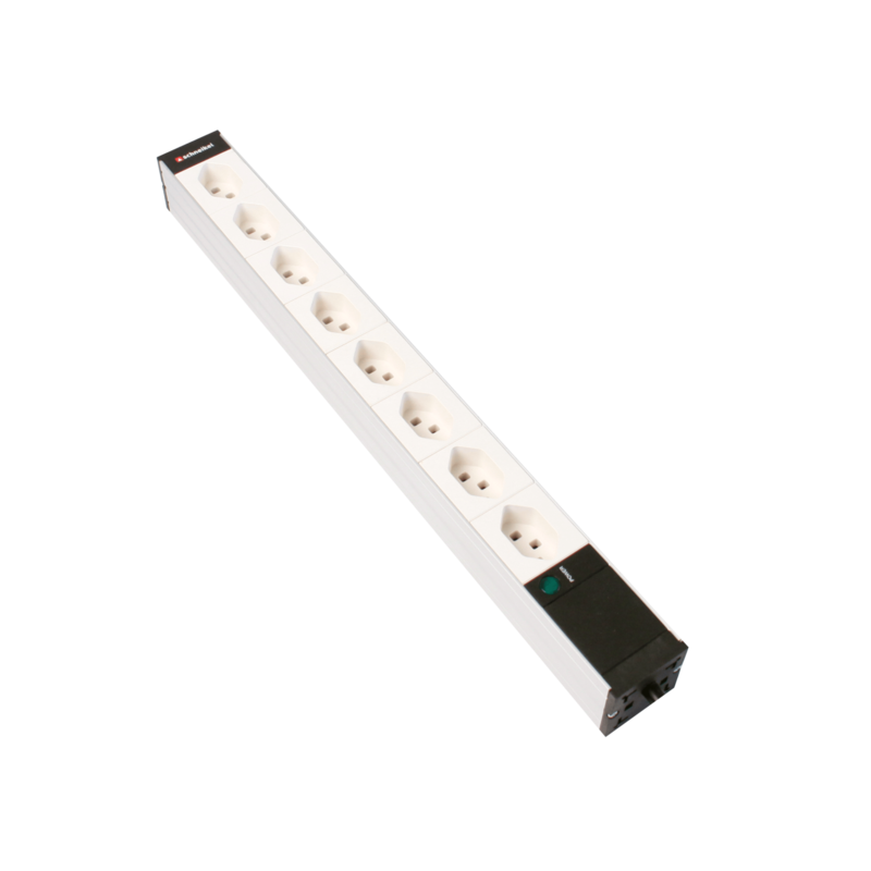 Steckdosenleiste 19&quot; 1HE 8×T23 weiss Stecker T23 mit Power Anzeige