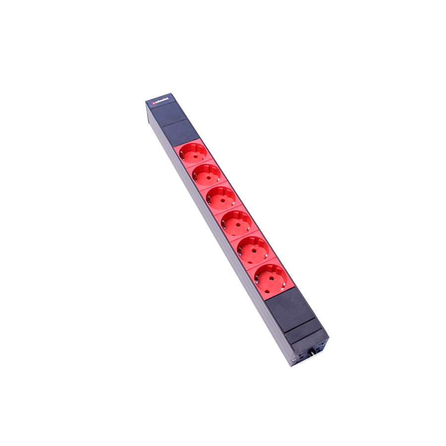 Steckdosenleiste 19" 1HE 6xTyp F (CEE 7/3) rot (Schutzkontakt), Stecker Typ F (CEE 7/4)