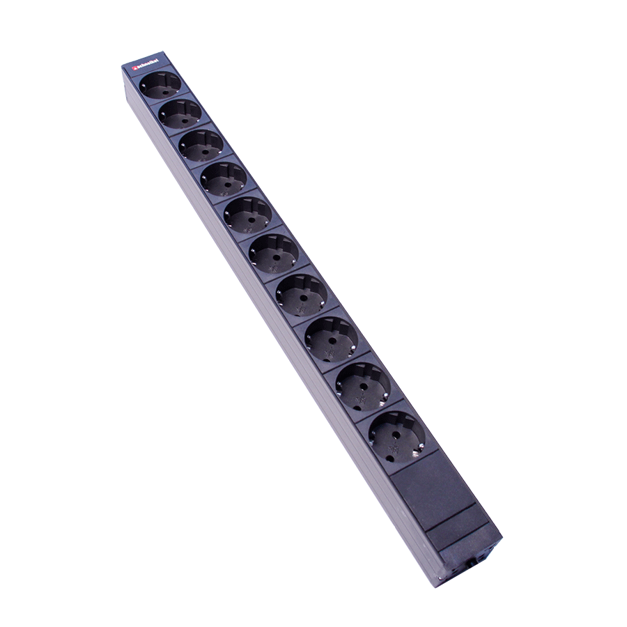 Steckdosenleiste 1HE 10xTyp F (CEE 7/3) schwarz (Schutzkontakt), Stecker Typ F (CEE 7/4)