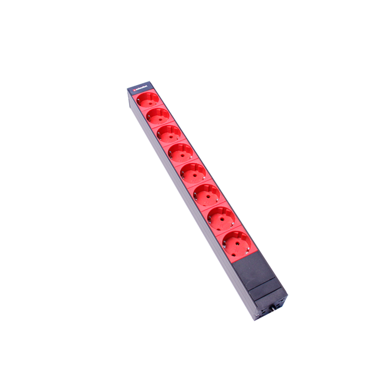 Steckdosenleiste 19&quot; 1HE 8xTyp F (CEE7/3) rot, Stecker Typ F (CEE 7/4)