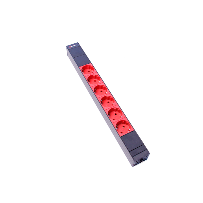 Steckdosenleiste 19&quot; 1HE 6xTyp F (CEE 7/3) rot (Schutzkontakt), Stecker Typ F (CEE 7/4)