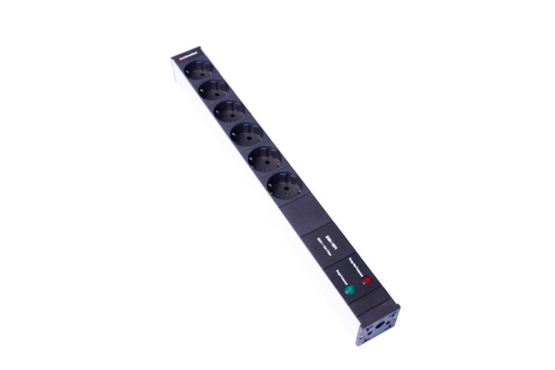 Steckdosenleiste 19&quot; 1HE 6xTyp F (CEE 7/3) schwarz, Stecker Typ F (CEE 7/4) mit Überspannungsschutz und Filter