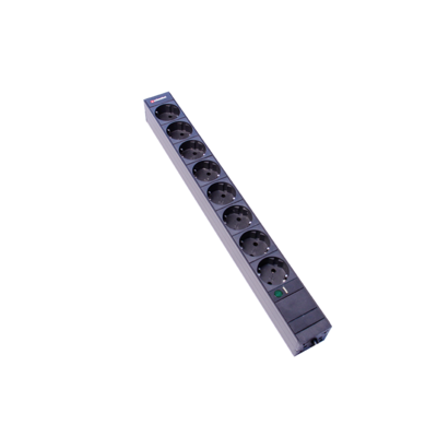 Steckdosenleiste 19&quot; 1HE 8xTyp F (CEE 7/3) rot (Schutzkontakt), Stekcer Typ F (CEE 7/4), mit LED-Anzeige