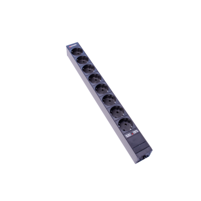 Steckdosenleiste 19&quot; 1HE 8xTyp F (CEE 7/3) schwarz (Schutzkontakt), Stecker C14, mit Thermo-Sicherung