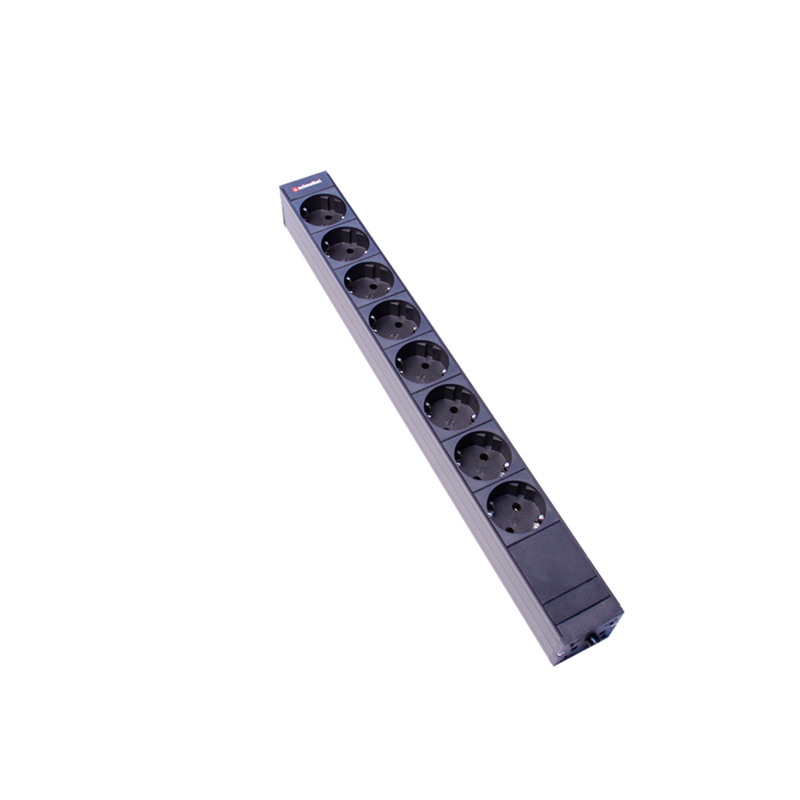 Steckdosenleiste 19&quot; 1HE 8xTyp F (CEE 7/3) schwarz (Schutzkontakt), Stecker CEE16 (IEC-60309)