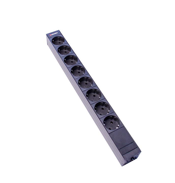 Steckdosenleiste 19&quot; 1HE 8xTyp F (CEE 7/3) schwarz (Schutzkontakt), Stecker Typ F (CEE 7/4)