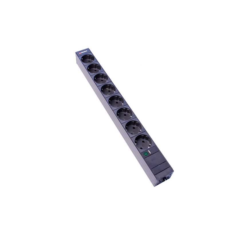 Steckdosenleiste 19&quot; 1HE 8xTyp F (CEE 7/3) rot (Schutzkontakt), Stekcer Typ F (CEE 7/4), mit LED-Anzeige