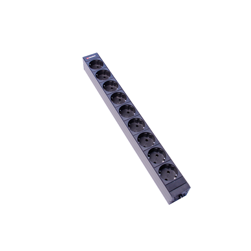 Steckdosenleiste 19&quot; 1HE 9xTyp F (CEE 7/3) schwarz (Schutzkontakt), Stecker Typ F (CEE 7/4)