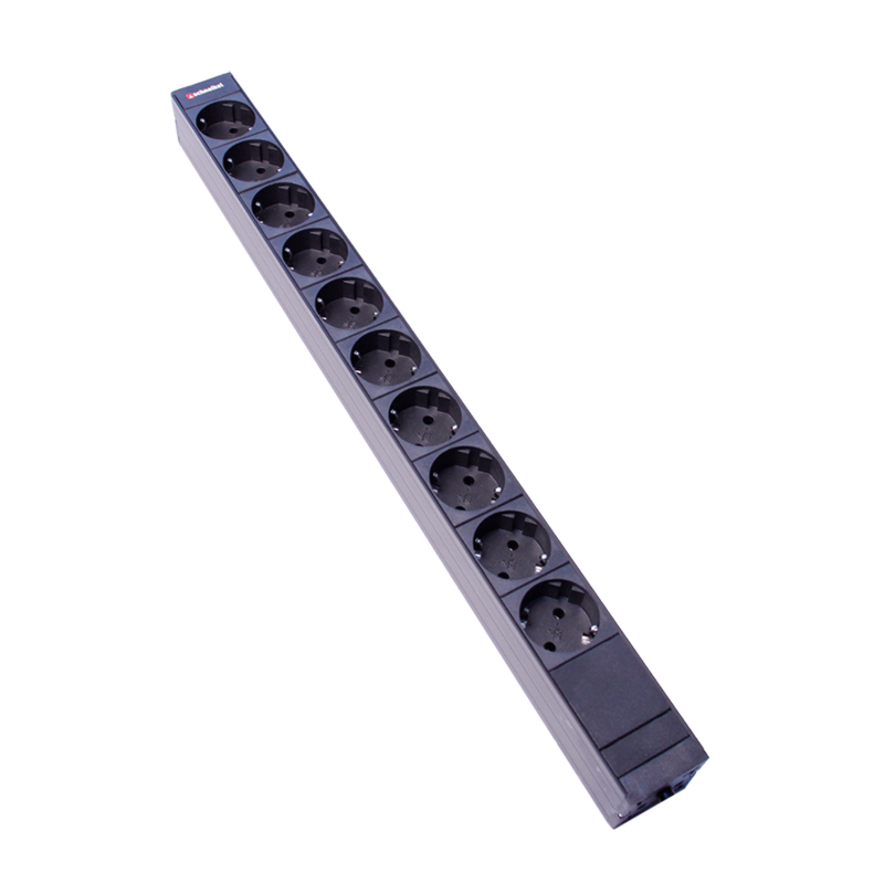 Steckdosenleiste 1HE 10xTyp F (CEE 7/3) schwarz (Schutzkontakt), Stecker Typ F (CEE 7/4)