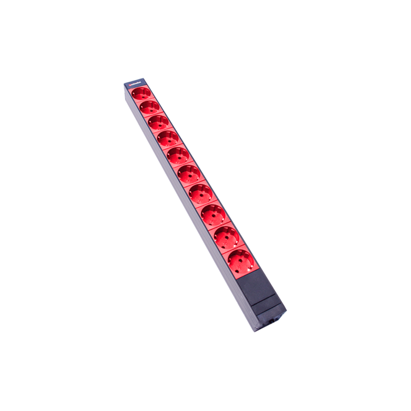 Steckdosenleiste 1HE 10xTyp F (CEE 7/3) rot (Schutzkontakt), Stecker Typ F (CEE 7/4)