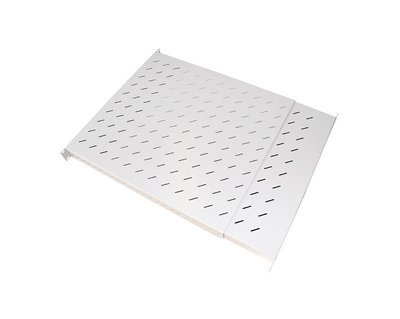 19&quot; Tablar 1HE verstellbar 350-600mm, 150kg, RAL7035, an 4 Profilen montiert