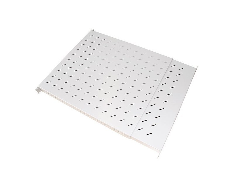 19&quot; Tablar 1HE verstellbar 350-600mm, 150kg, RAL7035, an 4 Profilen montiert