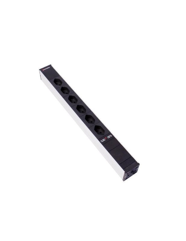 Steckdosenleiste 19&quot; 1HE 6×T13 schwarz Stecker T12 mit Überspannungsschutz und Protector