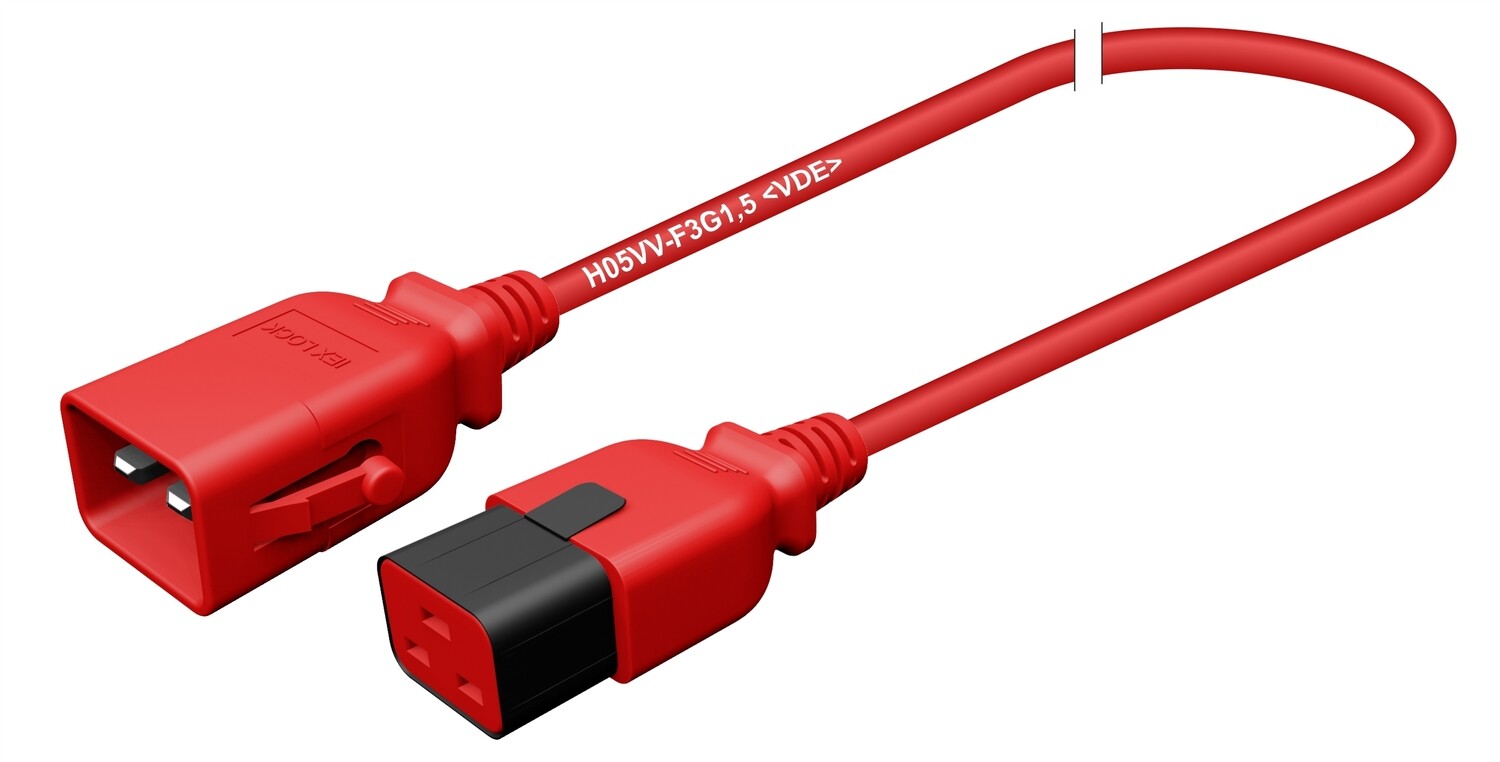 Apparatekabel rot C20-C19, Stecker verriegelt, 0.50 m