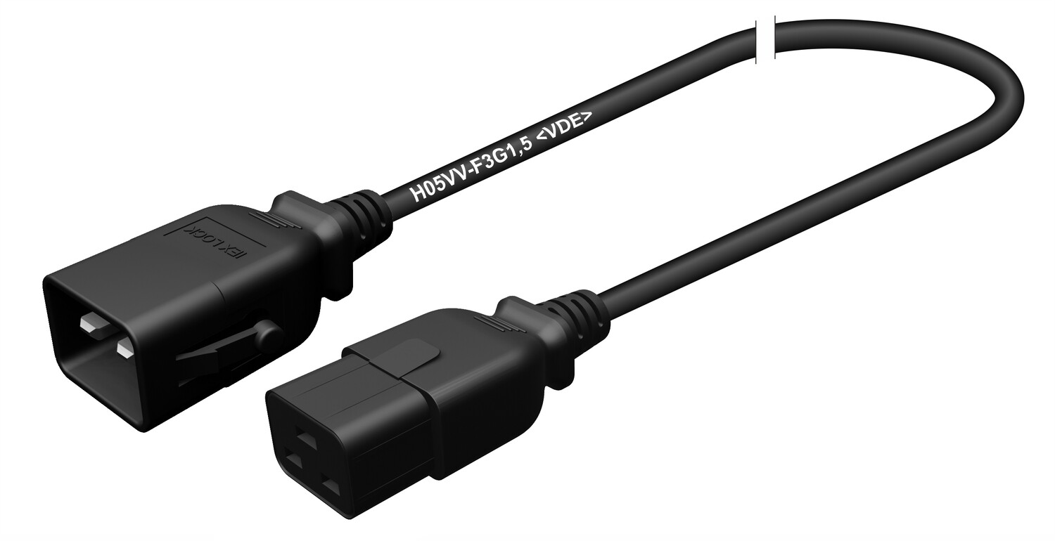 Apparatekabel schwarz C20-C19, Stecker verriegelt, 0.50 m