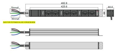 Steckdosenleiste 19" 1HE, 6 x T23 schwarz, 3-Phasig