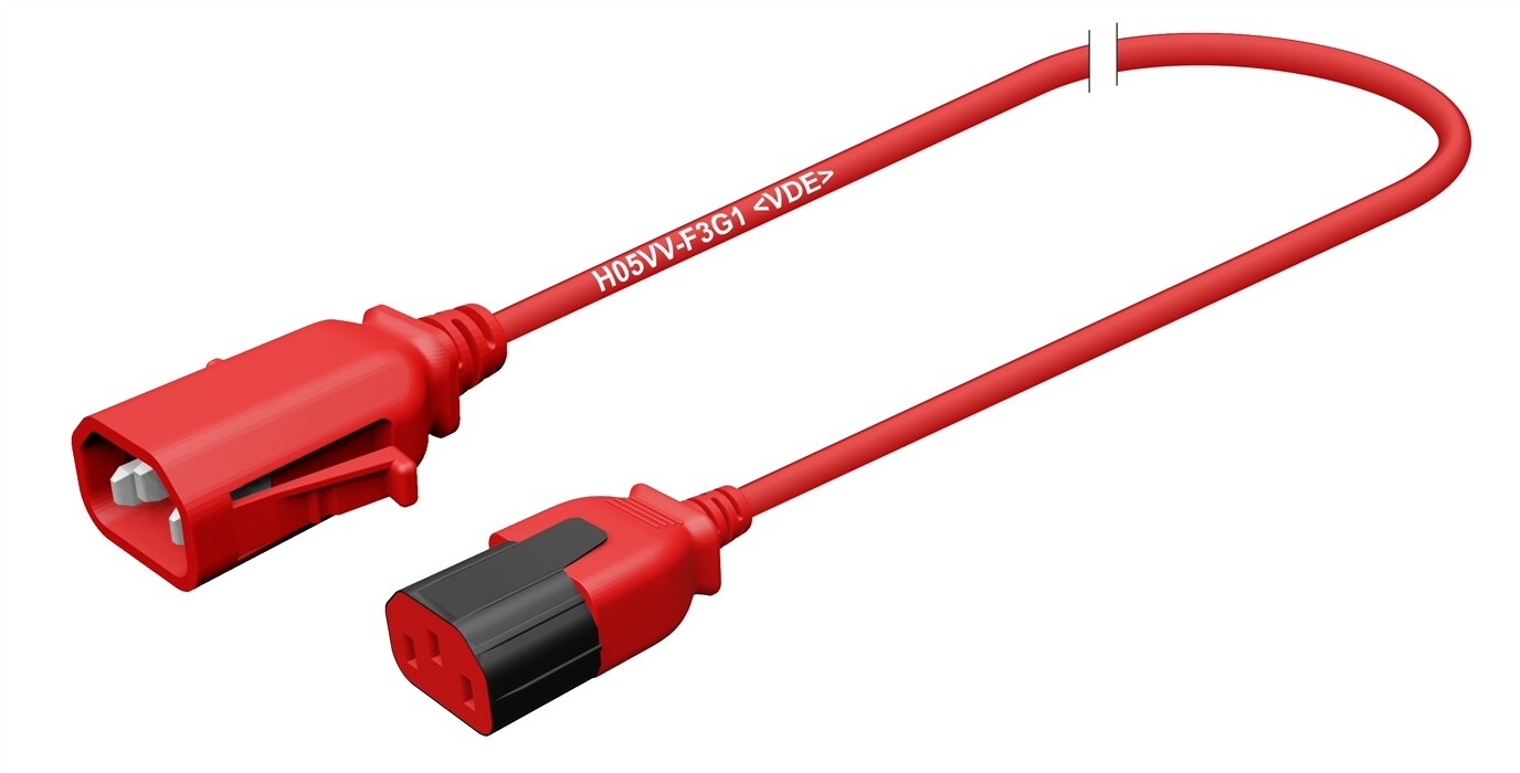 Apparatekabel rot C14-C13, Stecker verriegelt, 2.00 m