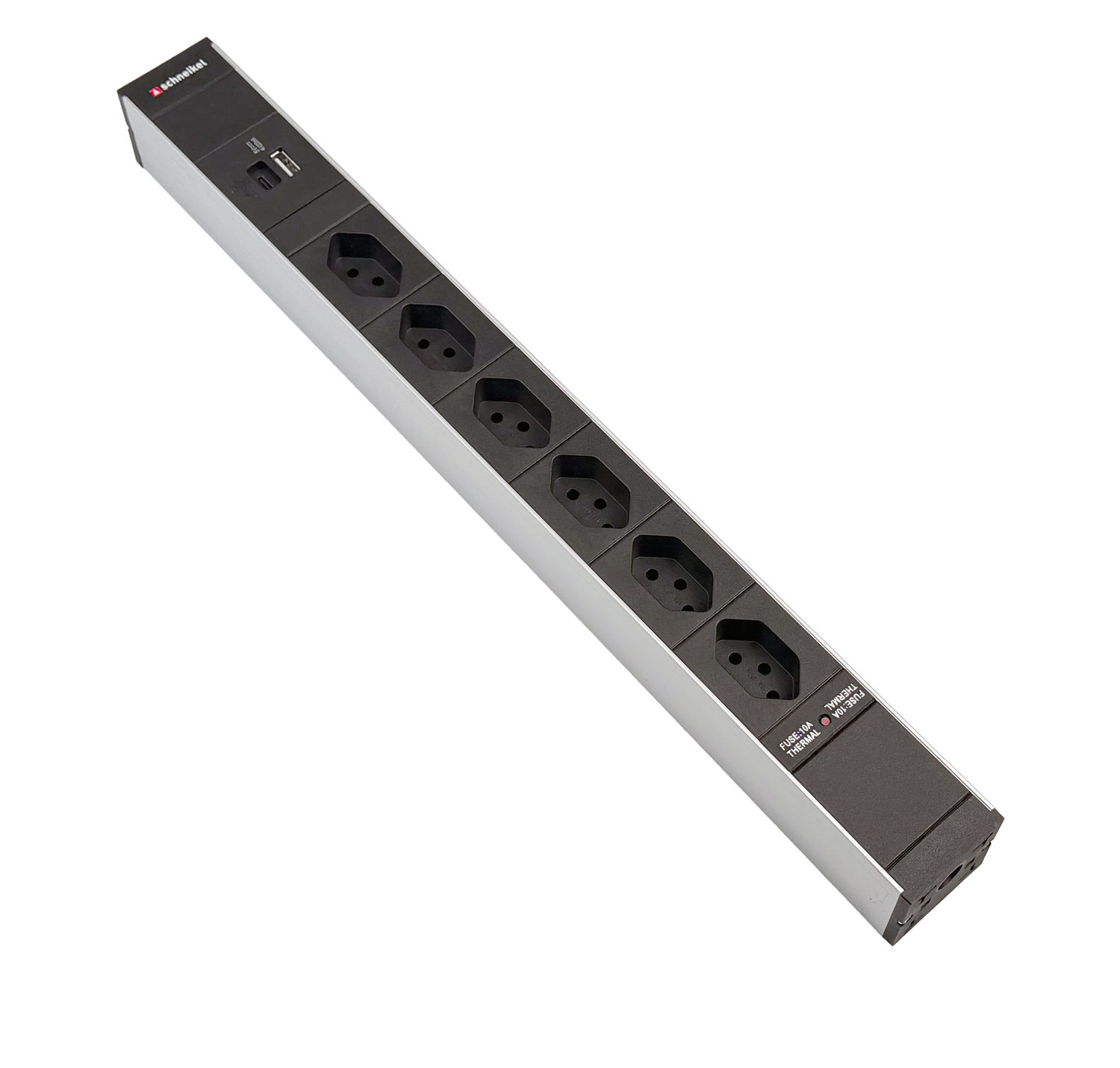 Steckdosenleiste 19" 1HE, 6 x T13 schwarz, USB-Charger A+C, Thermal Fuse 10A