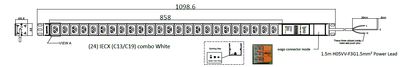 PDU IEX PM TURN 44x44mm, 24 x IEX (C13/C19 Combo) weiss