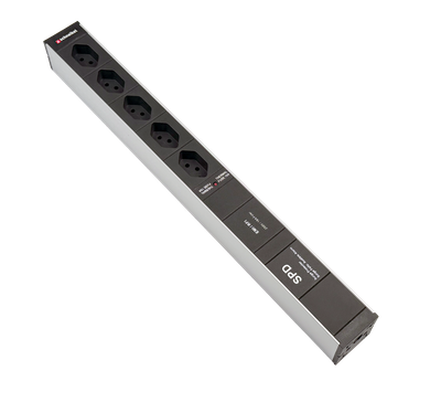 Steckdosenleiste 19" 1HE, 5 x T13 schwarz, Überspannungsschutz (SPS), Netzfilter, Thermal Fuse 10A