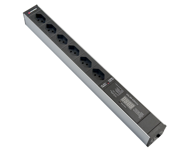 Steckdosenleiste 19" 1HE, 6 x T13 schwarz, Power Meter, Thermal Fuse 10A
