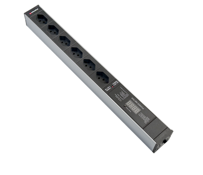 Steckdosenleiste 19" 1HE, 6 x T13 schwarz, Power Meter, Thermal Fuse 10A
