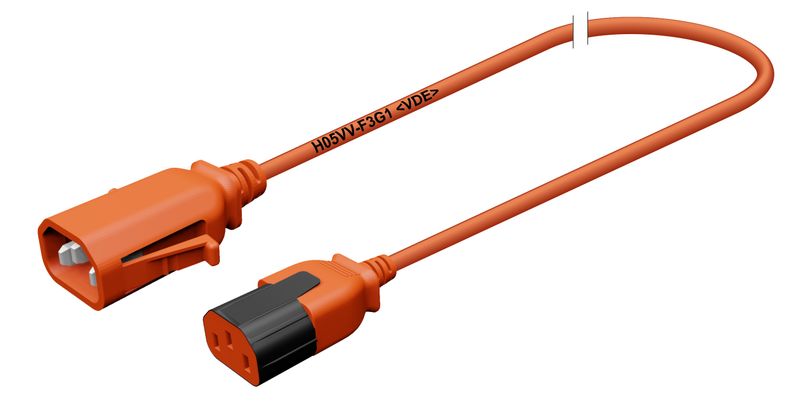 Apparatekabel orange C14-C13, Stecker verriegelt, 0.50 m