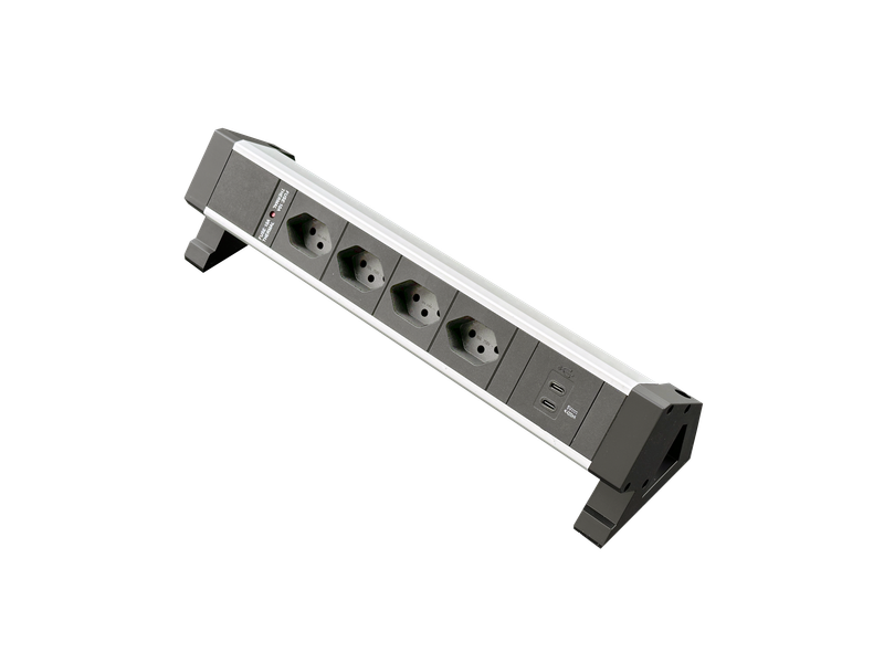 PDU Desk-Mountain, 4 x T13 schwarz, 1 x USB C+C, Thermal Fuse 10A