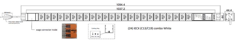 PDU IEX PM 44x44mm, 24 x IEX (C13/C19) weiss
