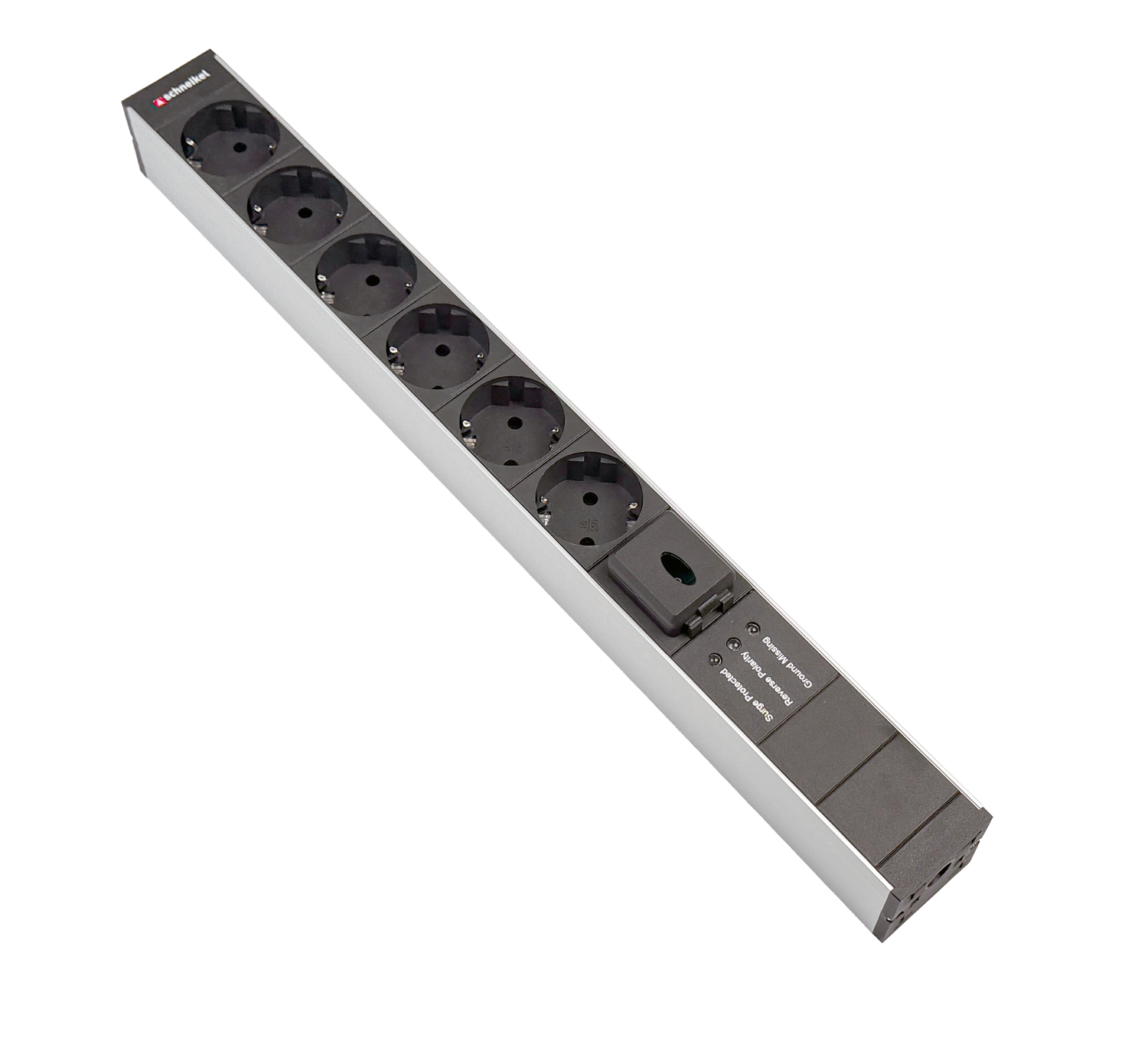 Steckdosenleiste 19" 1HE, 6 x Typ F (CEE 7/3) schwarz, Überspannungsschutz, Schalter